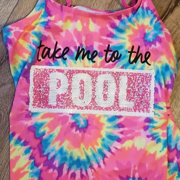 Justice Flip Sequin Tie Dye Tankini Size 14 - Picture 4 of 4